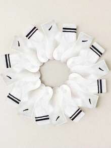 8 Pairs Mixed Color Children Socks, White Base With Two Stripes Diagonal Striped Pattern, Unisex Mid-Calf Socks, Casual And Versatile For Daily Wear - Multicolor - View 6