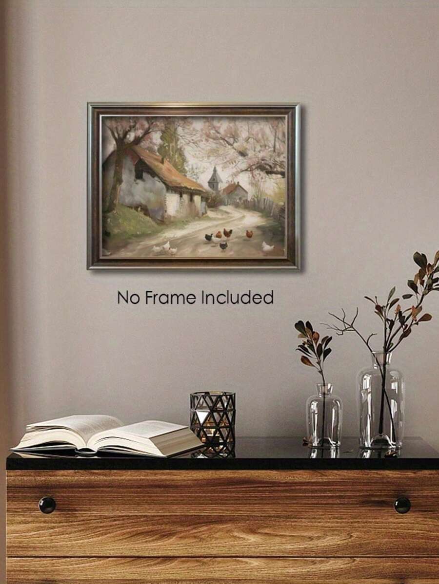迷人的复古法国乡村风景帆布印刷 | 乡村农舍墙壁艺术，适用于客厅、卧室或咖啡厅 - 无框“家居装饰 - 彩色 - 查看 1