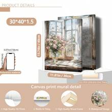 1 pièce Peinture sur canevas suspendue, peinture décorative montée, affiche, peinture murale, peinture à l'huile de rose rose et de rebord de fenêtre, décoration de chambre de fille, peinture murale de fleurs de printemps, décoration de salon esthétique, peinture de fleurs roses, décoration d'arrangement de plantes, décoration de thème de printemps, décoration de maison de printemps. Art mural sur canevas, art de fille funky, art de citation inspirante, décoration intérieure.