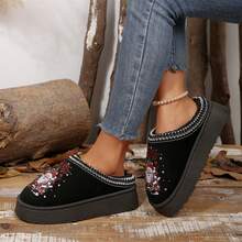 Cold Weather Slippers Women Anti Slip Furry Lined Short Ankle Boots Comfy Shoes For Indoor Outdoor Fall Winter - Giáng sinh đen - Xem 4