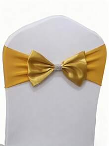 5/10pcs Elastic Metallic Chair Sash With Buckle, Stretch Chair Tie With Sequin Decor, Satin Bow Chair Sash For Wedding, Hotel, Party Decoration
