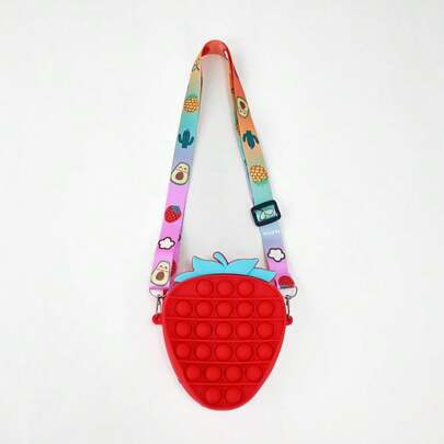 Niedliche Kinder Erdbeere Quetschspielzeug Tasche, Mini Beutel Spielzeug mit Gurt, kann Münzen/Süßigkeiten halten, Kleinkind Rollenspiel Zubehör, weiches Silikon Quetschbeutel mit Gurt, Baby Fidget Spielzeug & Geschenk