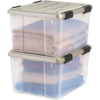 USA 27 Qt Storage Bins With Gasket Seal Lid, 3 Pack - BPA - Heavy Duty Moving Containers Tight, Weather Proof Tote, WEATHERPRO -