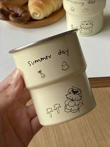 1个卡通小狗图案304不锈钢咖啡杯，也可作咖啡杯、茶杯、牛奶杯、露营杯使用。可爱小狗涂鸦旅行杯，不锈钢野餐杯，手持杯，便携耐用，适合露营、居家、办公使用，是馈赠亲友和节日送礼的理想之选。 - 米色 - 查看 5