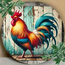 1 pieza Letrero de metal vintage de gallo - Arte de pared redondo, adecuado para cocina, jardín, oficina y decoración del hogar, decoración de pared de metal decorativa duradera e impermeable para exteriores