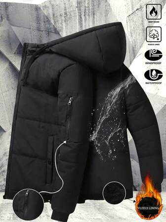 男士秋冬户外休闲运动时尚连帽夹克，前拉链，多口袋，厚毛绒衬里，适合作为送给男朋友、丈夫、父亲的礼物