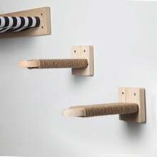 2/3/6件套壁挂式猫爬架，带剑麻绳，猫抓攀爬梯，天然木质猫咪墙壁游乐场，节省空间室内 - 薑色 - 查看 6