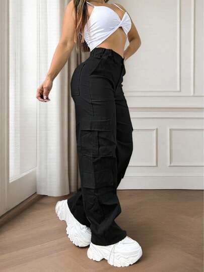 Pantalones largos casuales y lindos con múltiples bolsillos y botones, estilo Y2K para ir y venir, adecuados para la escuela, clubes, fiestas de cumpleaños, Halloween, Año Nuevo, Acción de Gracias, conciertos, gimnasio, negocios, uso diario en el aeropuerto, uso en la calle, para maestros, primavera, verano, otoño e invierno