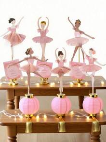12个芭蕾舞者纸杯蛋糕装饰插牌，彩色芭蕾舞裙女孩蛋糕签，适用于结婚纪念日、生日派对、婴儿派对、派对烘焙用品 - 粉色 - 查看 7