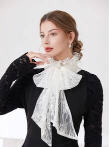 1pc White Lace Bow Collar,Festival,Travel - White-399 - View 8