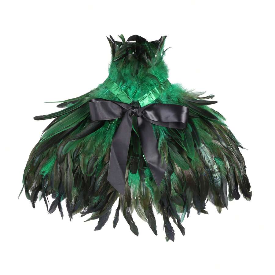 Women Feather Cape, Colorful Gothic Cape Feather Shawl Costume For Halloween Cosplay Party - màu xanh lá - Xem 1
