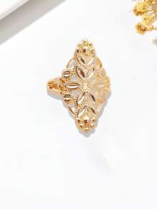 1 buc Inel placat cu aur, în formă de inimă, stil Dubai/India, cadou de Ramadan pentru femei, inel cu bandă largă de culoare aurie