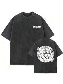 1PCSMen's Oversized T-Shirts, Washing Hip-Hop, Frank Channel, Orange, Ocean, Blonde, Hip-Hop, Fashionable Street Clothes, Retro.-Premium Cotton Graphic Printed Round Neck T-Shirts-365T - màu đen - Xem 1