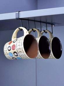 1 pieza Estante de almacenamiento de tazas con ganchos, puede almacenar 6/3 tazas con 12/6 ganchos, estante de almacenamiento montado en la pared con pegatinas auxiliares, soporte de almacenamiento para gabinete de cocina, accesorio de almacenamiento ahorrador de espacio, espátula, paño, taza, batidor de huevos, organizador de espacio, regalo