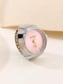 1pc Personalized Kpop Western Mini Creative Multiple Styles Can Be Combined And Matched Freely Digital Funky Silver Cas Elastic Strap Adjustable Jewelry Mood Colorful Dial Can Read Time Watch Rings Gift Clock Watch For Women Fingers Nails Wear Gold Rings Set Jewelry - Silver - View 7