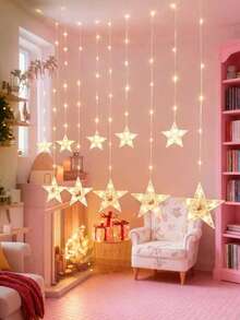 1 pièce Rideau lumineux en forme d'étoile de Noël, guirlande lumineuse à LED - étoile suspendue, options blanc chaud et multicolore, guirlandes de fées sans fil, alimentées par batterie pour intérieur/extérieur, lampe suspendue, convient pour fenêtres, cheminée, décoration de fête, décoration de Noël, pièces, décoration de salon, décoration de Noël, décoration de pièce, hiver