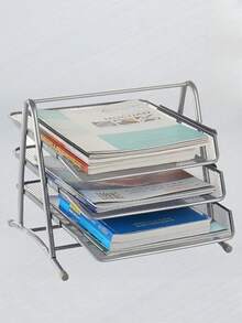 1pc Rose Red Office Metal Mesh Multi-Layer Storage Rack, File Rack, Pull-Out Document Rack, Desktop Organization Rack, Storage Rack