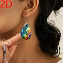 2D Exquisite Fun High-End Cute Luxurious Elegant Vibrant Colorful Flowing Gradient Marble Pattern Acrylic Pendant Women's Earrings Design Exquisite Personality Fashion, Halloween Valentine's Day Anniversary Birthday, Enhancing Charm Daily Banquet Party Holiday Versatile Earrings Qing An Jing Directional