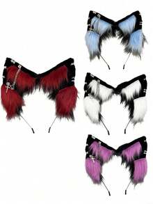 Plush Realistic Animal Ear Cute Headband For Women Party Cosplay Hair Accessories, Handmade Fluffy Cat Ear Metal Punk Cosplay Convention Props Ear Decor (Accessories Not Included)