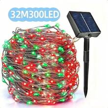 1 Pack 50/100/300 Solar Powered LED String Lights For Outdoor Christmas Decoration, Red & Green/Blue & White/Red & White Fairy Lights, 8 Lighting Modes, Flickering Solar Fairy Lights With Light Sensor, Suitable For Garden, Patio, Balcony Outdoor/Indoor (Colorful, Warm, White)