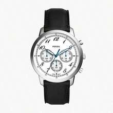 Ceas bărbătesc Fossil FS6023 cu cuarț la modă - cristal mineral rezistent la zgârieturi, curea din piele neagră, rezistență la apă 50 m, carcasă din oțel inoxidabil, cadran alb - lansare exclusivă - alb - Vizualizare 1