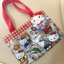 Sanrio 1pc Sanrio Transparent Storage Bag, Transparent PVC Large Capacity Handbag, High Beauty Cartoon Shopping Bag, Cute Printed Shoulder Bag, Waterproof Summer Storage Bag, Versatile Large Capacity Makeup Bag