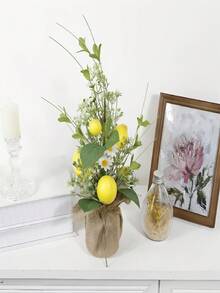 3 pièces Charmant arbre de citron artificiel avec corde de toile de jute - Mini plante en pot pour la décoration de la maison et du bureau, parfait pour une utilisation intérieure/extérieure, affichage saisonnier polyvalent