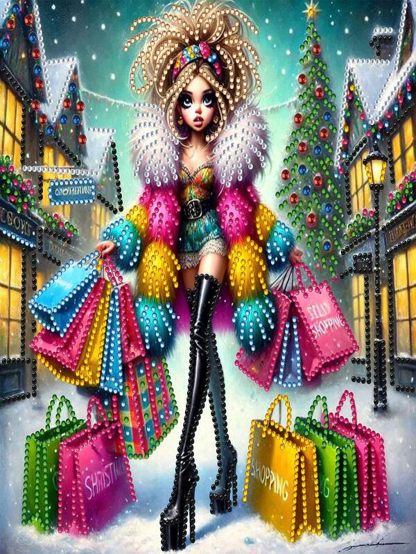 1 Stück Diamant-Malset im Modethema für Frauen, DIY Rund-Diamant-Malerei Dekorative Handwerkskunst, ideales handgemachtes kreatives Geschenk, einzigartige Kunstwanddekoration, geeignet für Heimwanddekoration, 11.8x11.8 Inches, ohne Rahmen