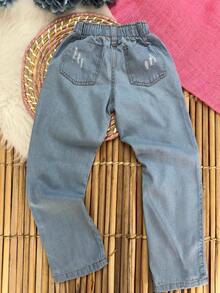 CALÇA JEANS MOM MENINA INFANTIL/MODA BLOGUEIRINHA/MODA MODERNA/CASUAL DIÁRIO/CASUAL URBANO/COM CINTURA ELÁSTICA/ - Multicolorido - Visão 2