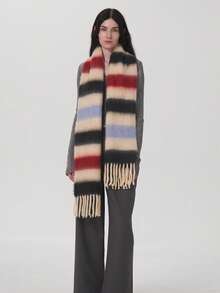 1 szt. Damski szalik w paski z łatkami, elegancki i uroczy, wykonany z włókna poliestrowego, uniwersalny, ciepły i gruby, idealny na jesień i zimę, odpowiedni do noszenia wewnątrz i na zewnątrz