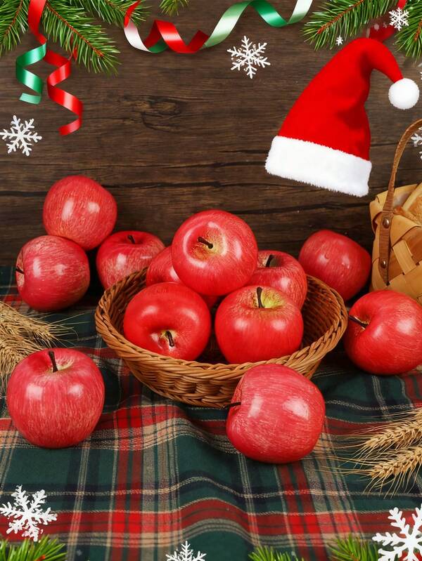 8pcs Fake Fruit Artificial Apples, Peace Apples, Decorative Fruits, Realistic Fruit Apple Decorations, Suitable For Kitchen Decoration, Christmas Decoration, Harvest Festival Decoration, Fall Decoration, Realistic Fake Fruit Party Props