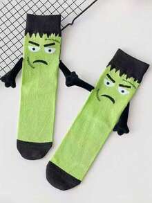 1 par de calcetines de media caña unisex personalizados para pareja/mejor amigo, con diseño de manos magnéticas, adecuados para Halloween, Navidad, fiestas en casa. Calcetines con diseños de calabaza, calavera y diablo, apropiados como regalo.