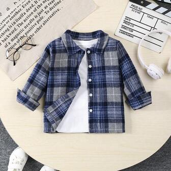 Baby Boy Casual Plaid Print Single-Breasted Jacket