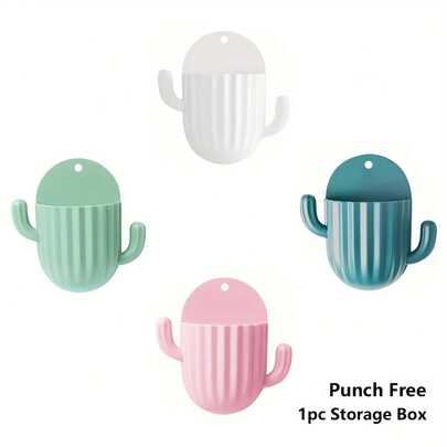 1 pezzo Portaoggetti da bagno in plastica senza foratura a forma di cactus, per contenere spazzolini da denti e pennelli da trucco, porta accessori da bagno