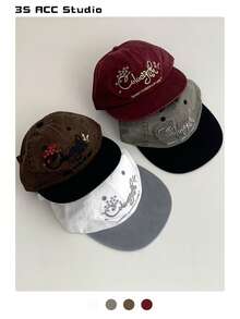 Embroidered Letter English Pattern Flat Brim Wide Brim Baseball Cap, Spring/Summer Outing, Face-Slimming, Hip-Hop, Sun-Shading Cap, Men, Skater Hippie Chicks Style - Multicolor - View 3