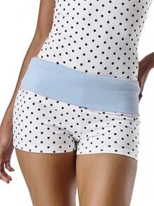 Women Y2k Fold Over Mini Shorts Polka Dot Slim Fitted Shorts Summer Casual Low Rise Shorts Pajama Shorts Lounge Shorts Cute Micro Shorts Sleepwear Going Out Bottoms - 白色 - 查看 5