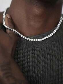 1件男士时尚夸张嘻哈项链，深受名人喜爱 - 單排鑽 - 查看 8