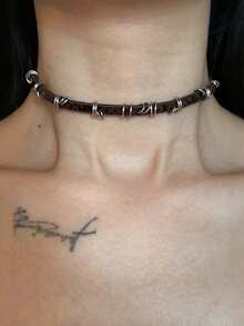 Y2K roșu maro vintage asimetric cerc metalic fin din piele colier Choker gotic dulce cool retro din piele guler choker bijuterii