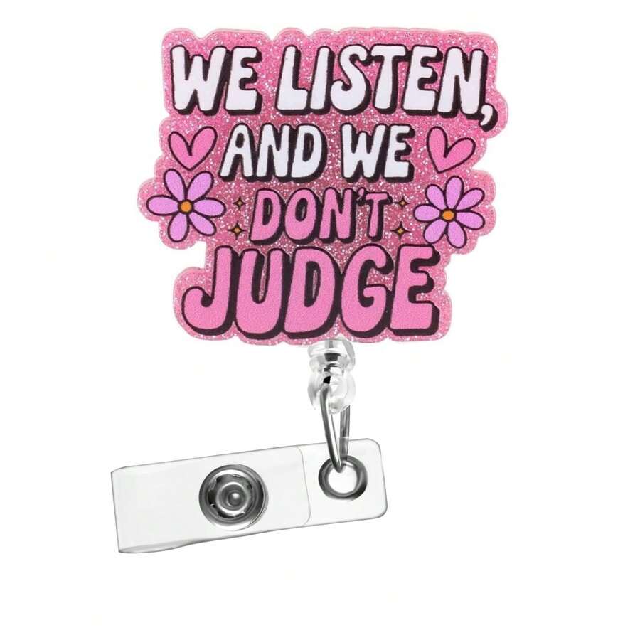 1pc We Listen Acrylic Glitter Design Retractable Badge Reel, Belt Clip Retractable Badge Holder, Suitable For Nurses, Doctors, Students, Workers And Volunteers - Mint Blue - View 1