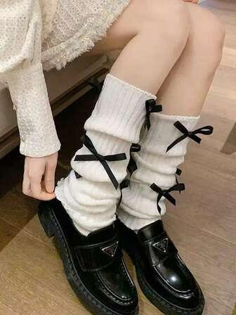 1/2-Length Sock Covers For Women With Bow Detail Lolita-Style Ballet-Inspired Cute Girl Knitted Calf Covers Purely Sensual Puffed Sock Covers For Women All-Season Sock Covers