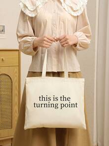 1 Pc This Is The Turning Point Quote Pattern Tote Bag Shoulder Bag For Travel Daily Commute Women's Shopping Bag, Best Gift For Her,  Folding Shoulder Bag Summer Beach Holiday Bag Travel Gift For Man Woman