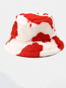 Classic Autumn/Winter New Solid Color Cow Print Faux Fur Fisherman Hat, Korean Fashion Faux Fur Fluffy Thick All-Match Casual Retro Party Streetwear Polyester Fiber Decorated Hat