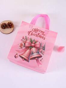 4/8 pièces Sacs fourrés roses de Noël avec poignées, motif de Père Noël, d'élan et de cloche, sacs cadeaux réutilisables, sacs de courses, sacs non tissés, sacs de faveurs de fête, décorations de Noël festives pour la maison, cadeaux de Noël 2025, emballages de Nouvel An 2026 (quatre motifs)