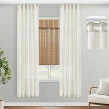 Coquette White Linen Bedroom Sheer Curtains 108 Inches Long, Back Tab Pleated Long Curtains, Elegant Modern Long White Curtains Living Room, 9 FT - 自然的 - 查看 5