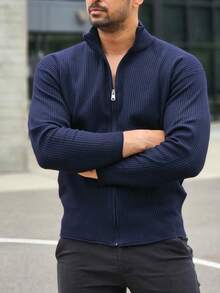 男士长袖拉链休闲立领针织开衫