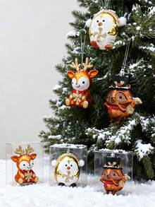 Poudre adhésive dorée brillante, pendentif en plastique Ins, décoration de Noël 3D, ornement pour sapin de Noël - pendentifs de dessin animé pastel avec pingouins, écureuils, cerfs. Ornements de fête pour la maison, les vitrines de magasin, les décorations de sapin de Noël en forme de bonbon pour la décoration de fête de Noël, artisanat DIY, décoration de fenêtre de sapin de Noël Ins 3D, convient pour les cadeaux de Nouvel An et de Noël, les fournitures de fête, la décoration de la table à manger, de la cheminée et du salon