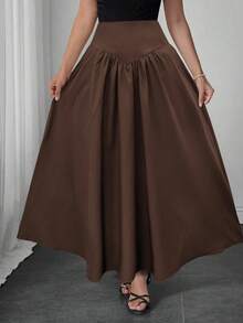 Spring And Summer New Joker Daily Elegant Fashion Shaping Belt Big A Pleated Elegant Skirt - Màu nâu  Mocha - Xem 6