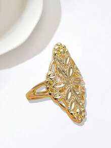 1 buc Inel placat cu aur, în formă de inimă, stil Dubai/India, cadou de Ramadan pentru femei, inel cu bandă largă de culoare aurie