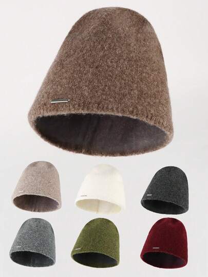 1 件时尚金属标志简约休闲轻便保暖便帽，男女通用街头骑行秋冬护耳弹力针织帽