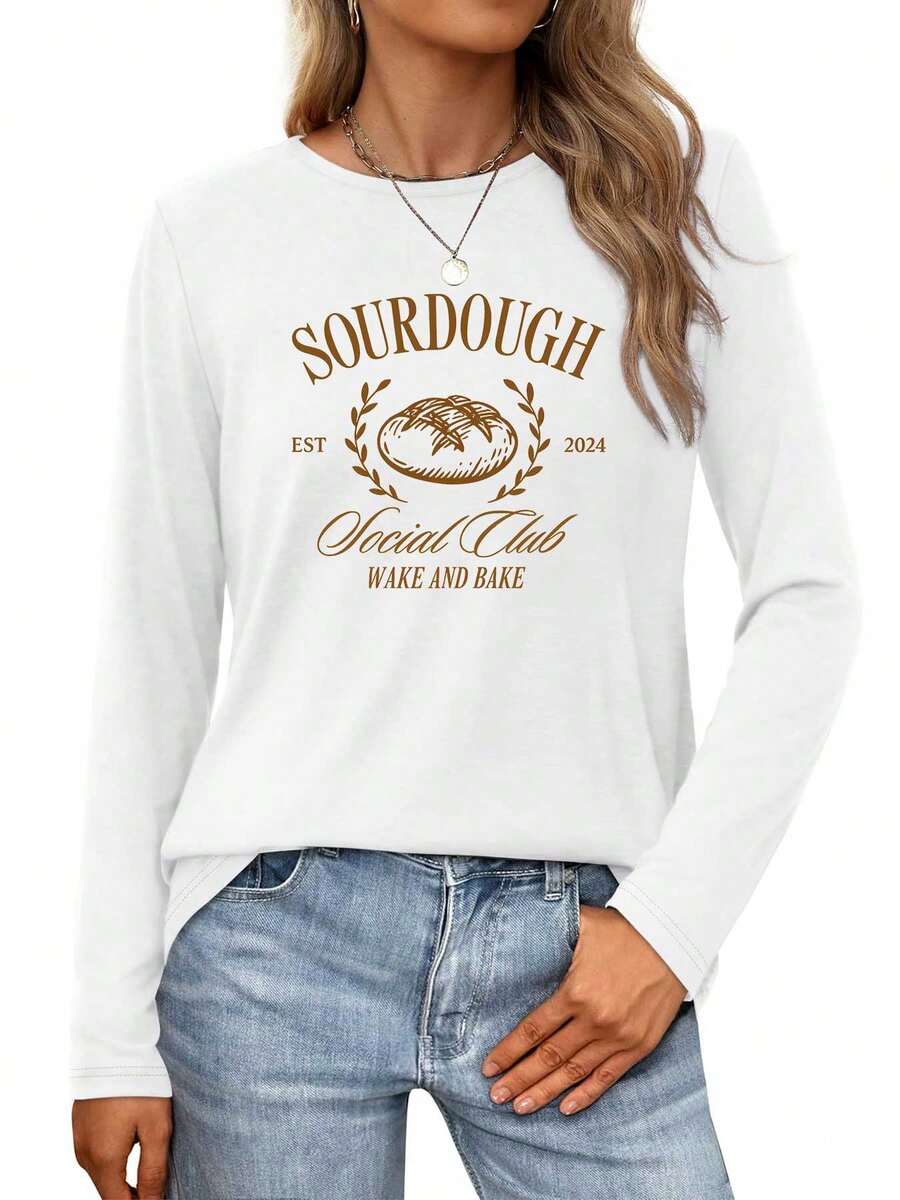 Sourdough Social Club  Wake And Bake 2024 EventWomens Long-Sleeve Crewneck T-Shirt - 白色 - 查看 1